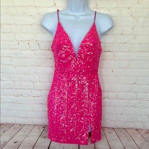 LUCY IN THE SKY BARBIECORE PROM, PARTY SEQUIN MNI DRESS SIZE SMALL HOME COMING